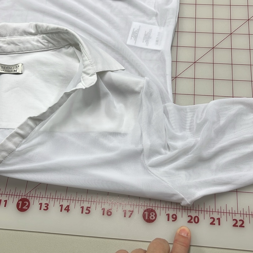 ANATOMIE Made in Italy Mesh Button Long SLV Contemporary City-Chic White Top M - Picture 15 of 16